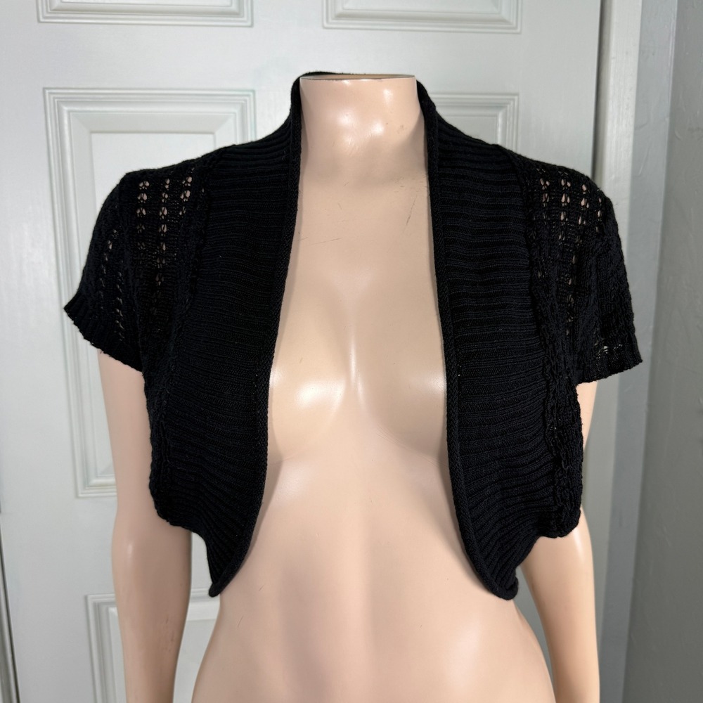 Vintage Y2K Red PainS Women's Shirt M Sheer Crochet Bolero Cotton Acrylic H3-19